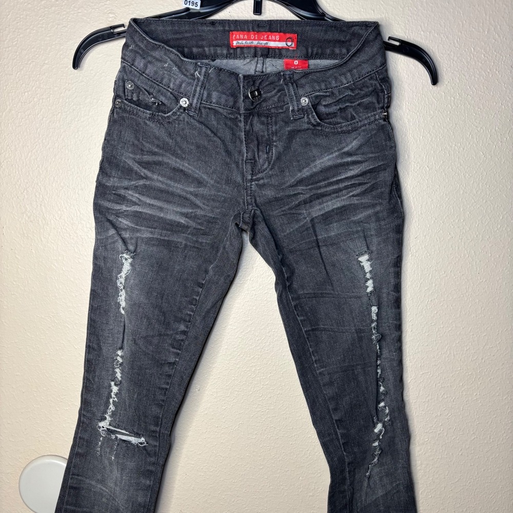 Zana Di Jeans Rockin Denim Womens 0 Black Distressed Y2K Embroidered Skinny